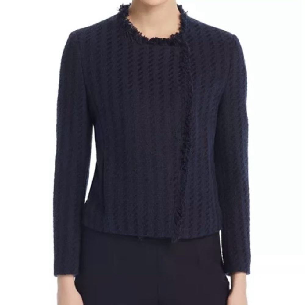 BOSS Jicara Tweed Fringe Jacket, Navy, Size 14